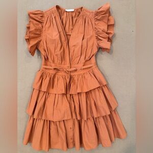 Ulla Johnson Terracotta Ruffled Mini Dress